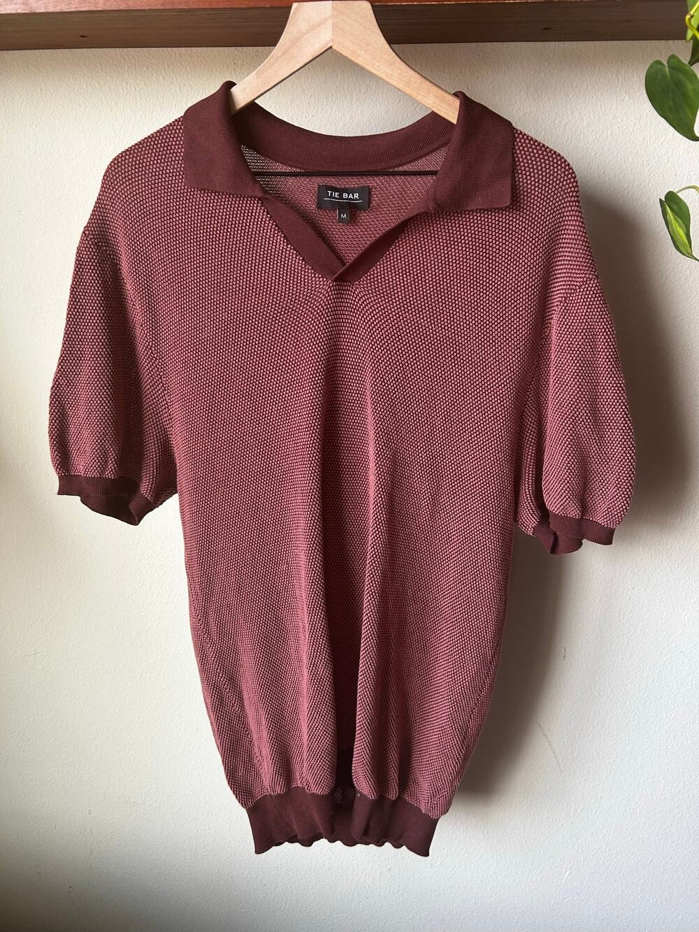 The Bar Men's Knit Polo Sweater Shirt Medium Mauve Brown Short Sleeve  Knit